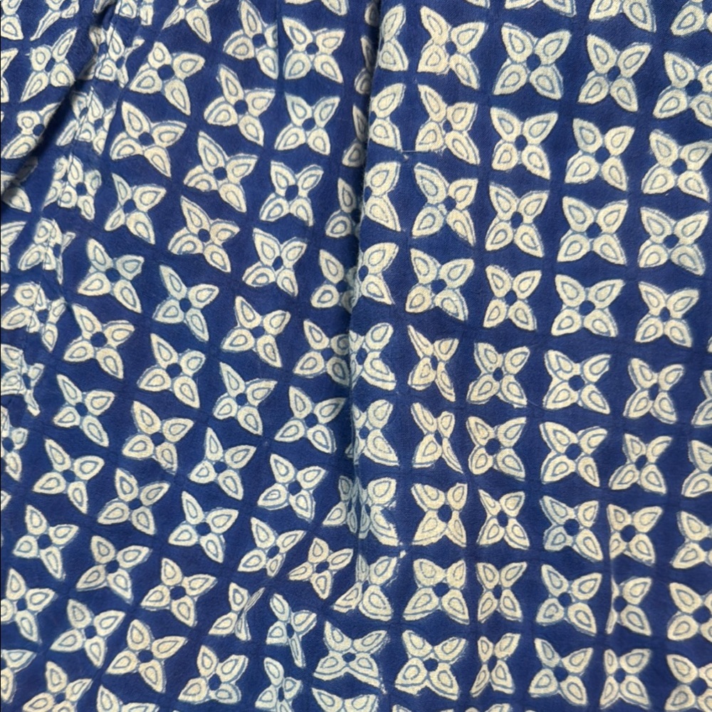 ZEN‎ ETHIC Women's Pistil V Neck A Line Blue White Block Print Patterned Dress L - Picture 14 of 16
